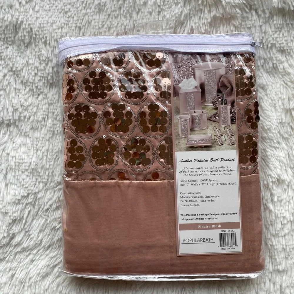 NWT POPULAR BATH Shower Curtain Sinatra Blush Sequin Glam 70x72